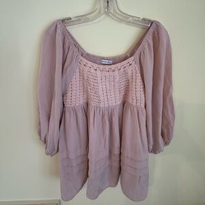 BOHOBLU Pink Blouse with Crochet Detail *GREAT CONDITION*